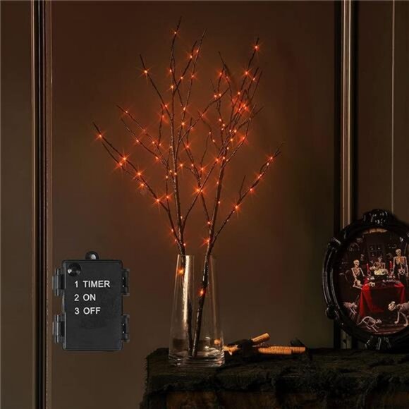 Halloween Tree Branch Lights 32IN 100 Orange LED, Lighted Black Twig Branches - Picture 1 of 7